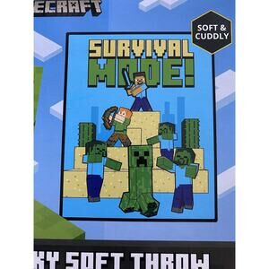 Minecraft Survival Mode Soft Cuddly Silky Soft Throw 40x50in Green Blue Blanket
